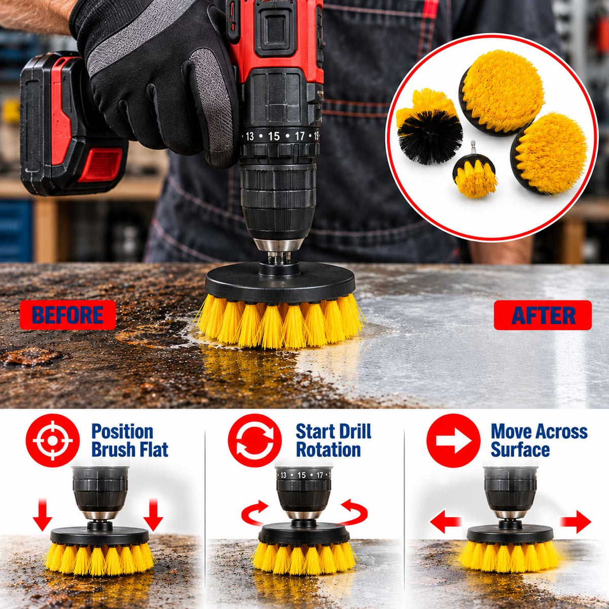 Set 4 perii de curatat cu adaptor pentru bormasina masina de gaurit GEBO TOOLS
