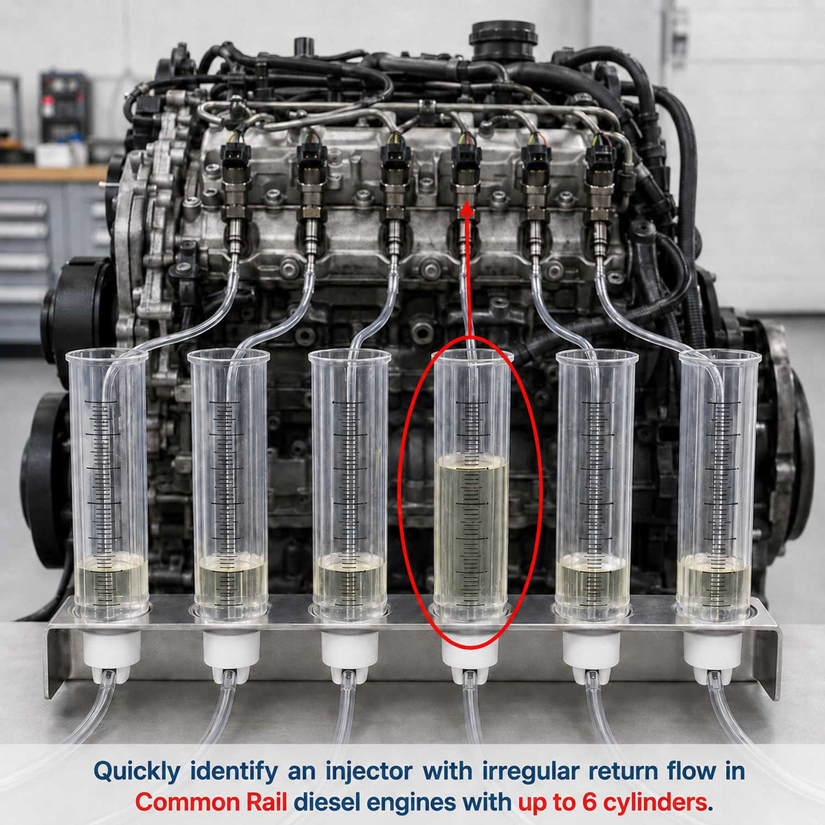 Trusa verificare pierderi retur combustibil – kit test debit injectoare diesel COMMON RAIL, adaptor motoare pana la 6 cilindri GEBO TOOLS