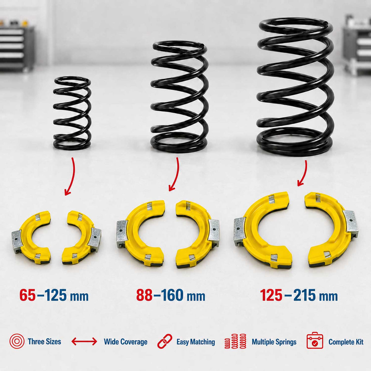 Presa arcuri de suspensie autoturisme si autoutilitare MC PHERSON cu protectie 80-265 mm 1T GEBO TOOLS