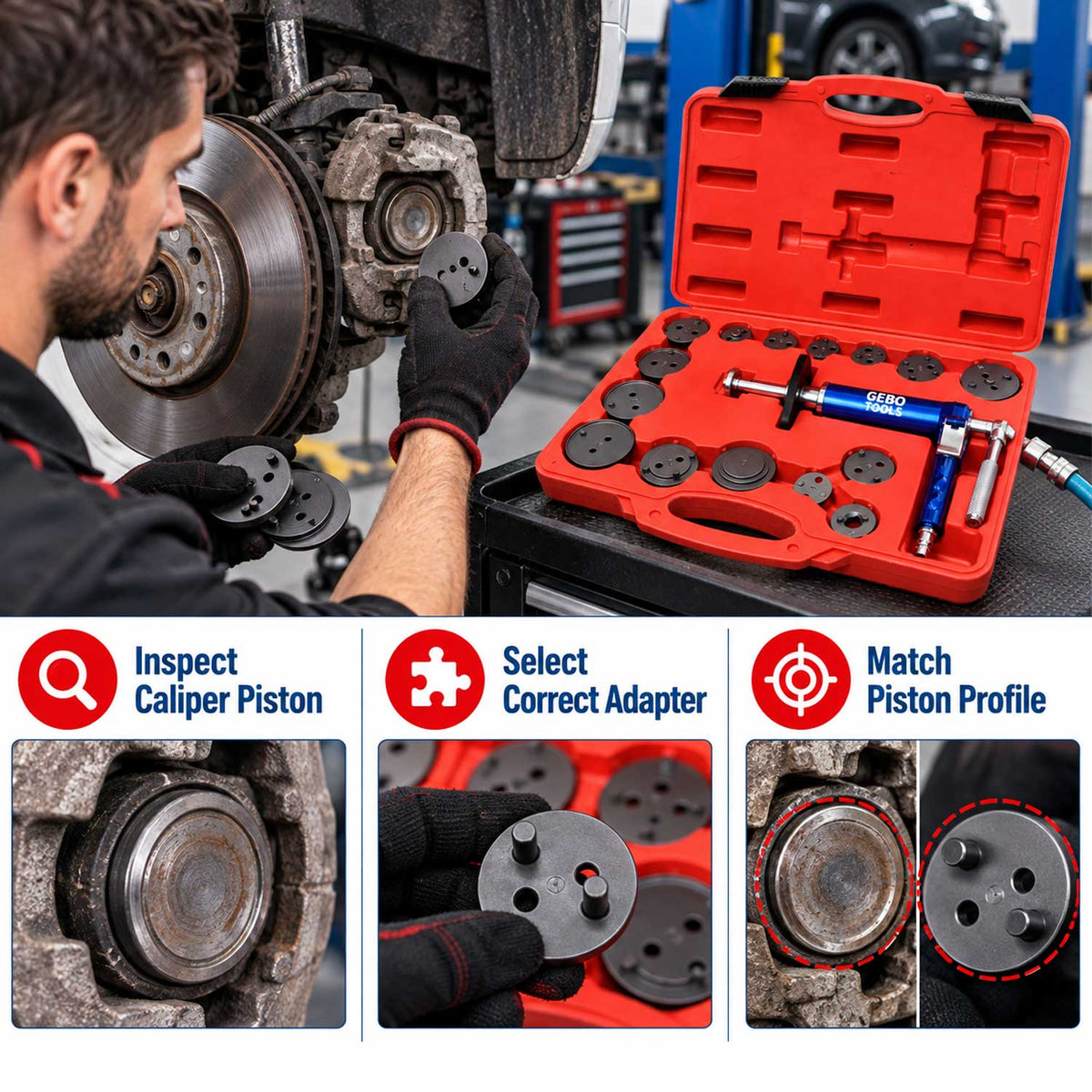 Presa pneumatica pentru pistonas etriere frane 16 piese GEBO TOOLS
