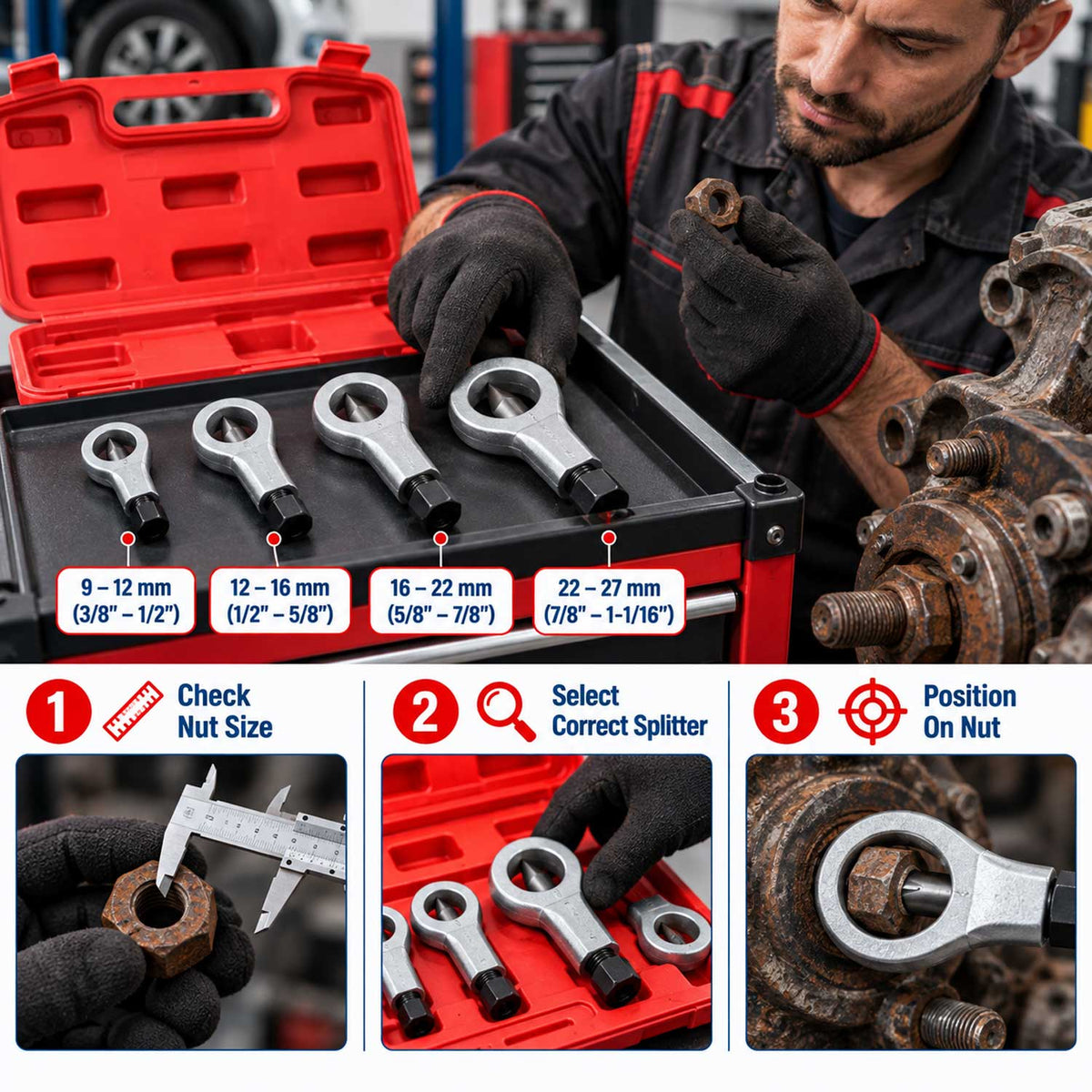 Set dispozitive pentru taiat spart piulite si suruburi blocate 9-27mm 4 piese GEBO TOOLS