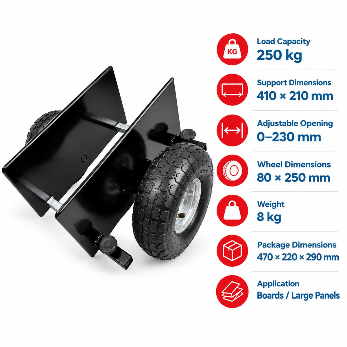 Carucior reglabil de transport placi dimensiuni mari roti mari pe aer GEBO TOOLS