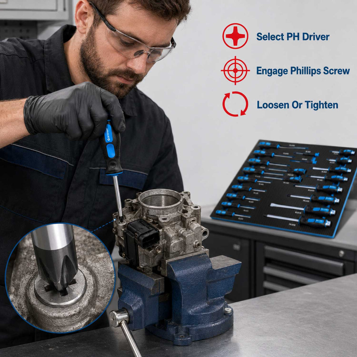 Modul dulap scule cu surubelnite profesionale, 21 piese GEBO TOOLS
