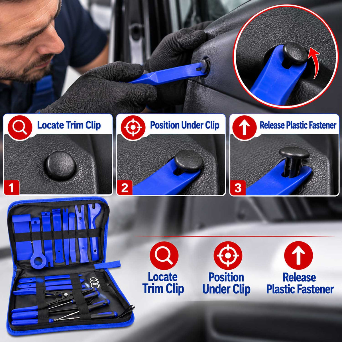 Trusa demontat radio si tapiterii cleme auto 23 piese GEBO TOOLS