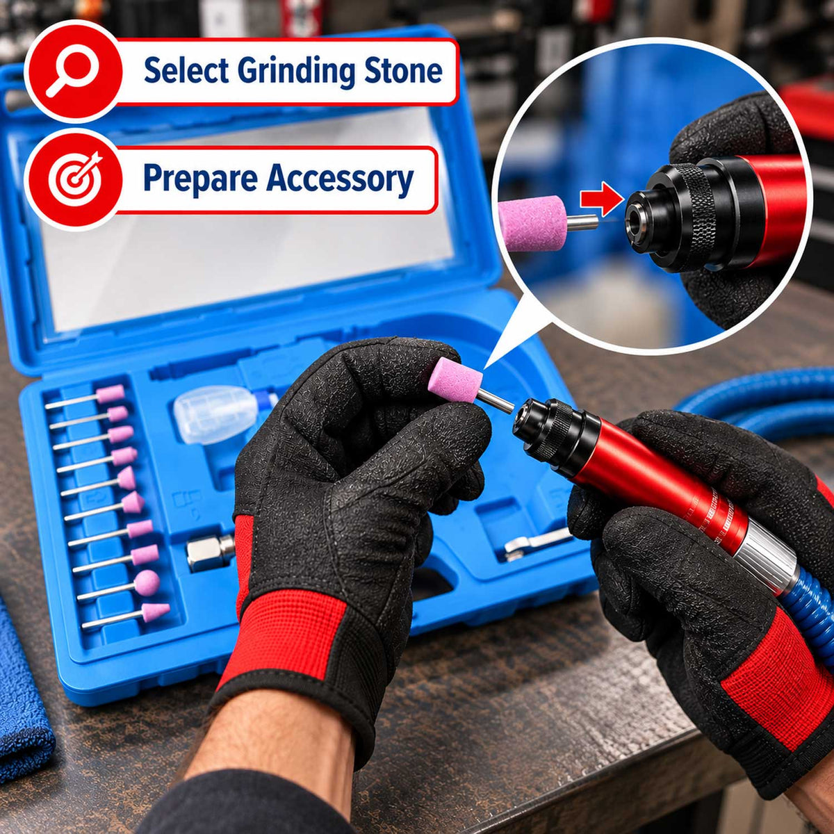 Set micro polizor pneumatic tip creion, 17 piese, viteza mare 58.000 RPM, unealta compacta si usoara pentru slefuire, curatare, taiere, lustruire si sudura GEBO TOOLS
