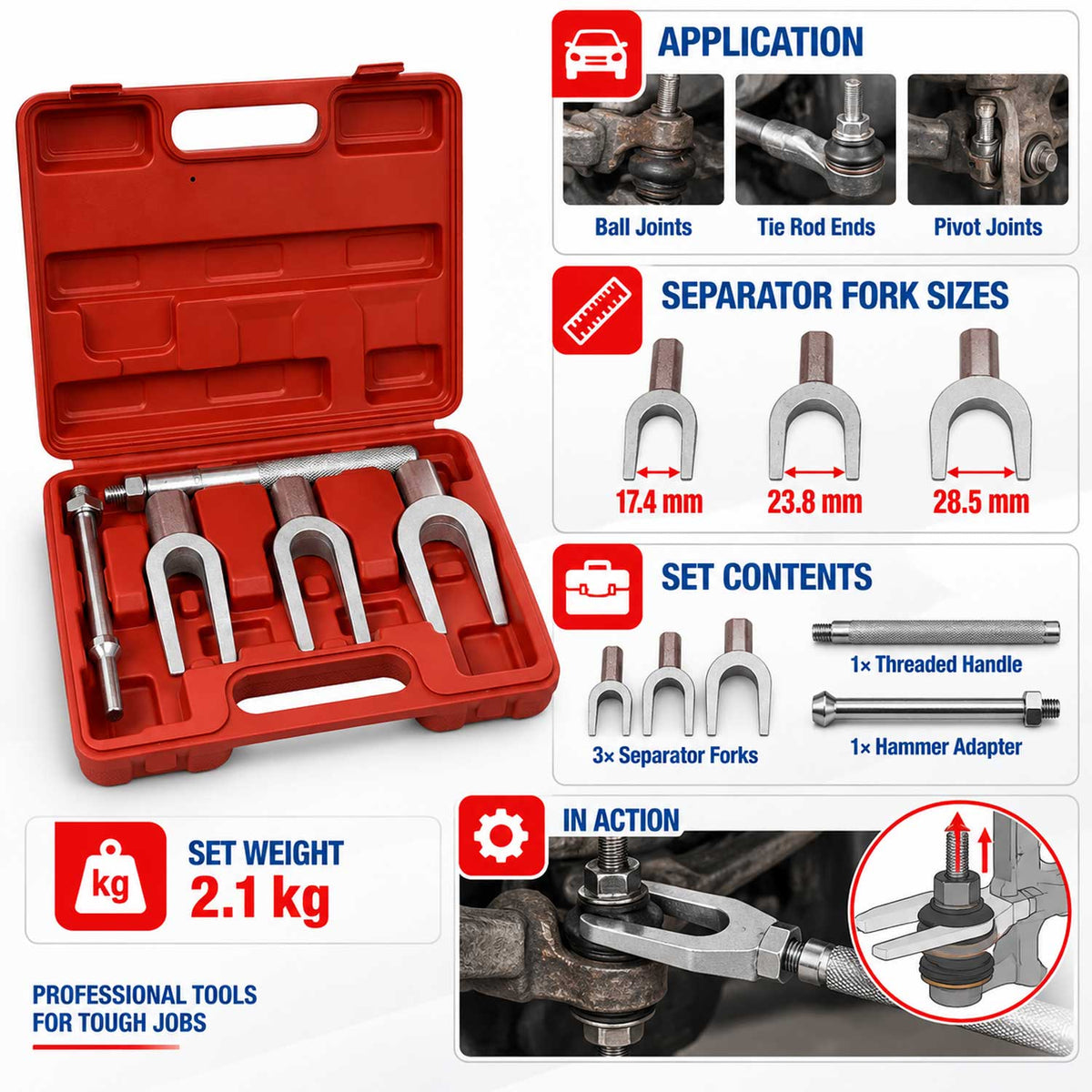 Trusa leviere furca pt extras rotule pivoti si capete de bara GEBO TOOLS