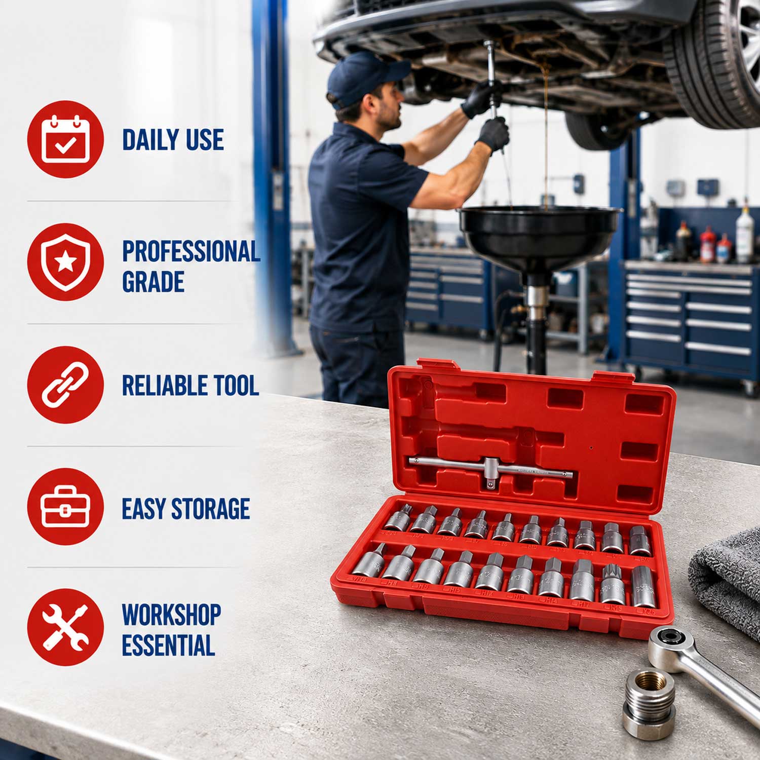 Trusa chei buson baie ulei 21 piese GEBO TOOLS