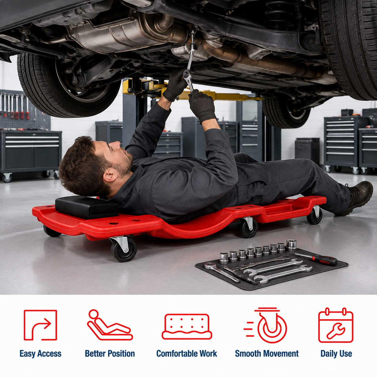 Pat mecanic mobil rosu GEBO TOOLS