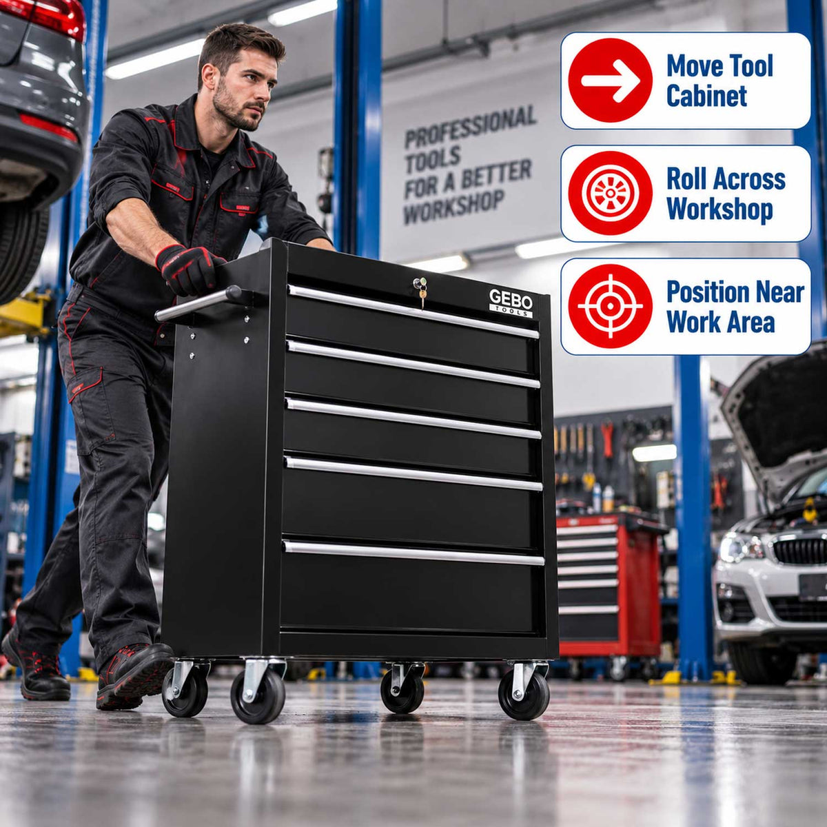 Dulap scule 5 sertare negru GEBO TOOLS