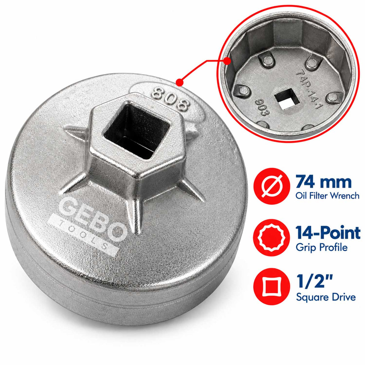 Cheie pentru capac filtru de ulei 74 mm GEBO TOOLS