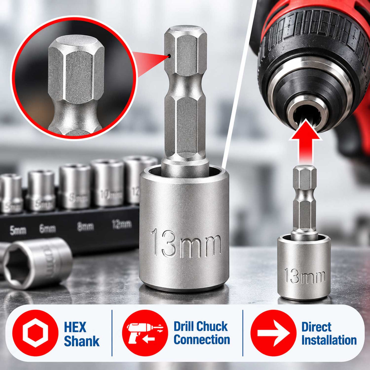 Set tubulare cu prindere in mandrina bormasina 5-13mm GEBO TOOLS