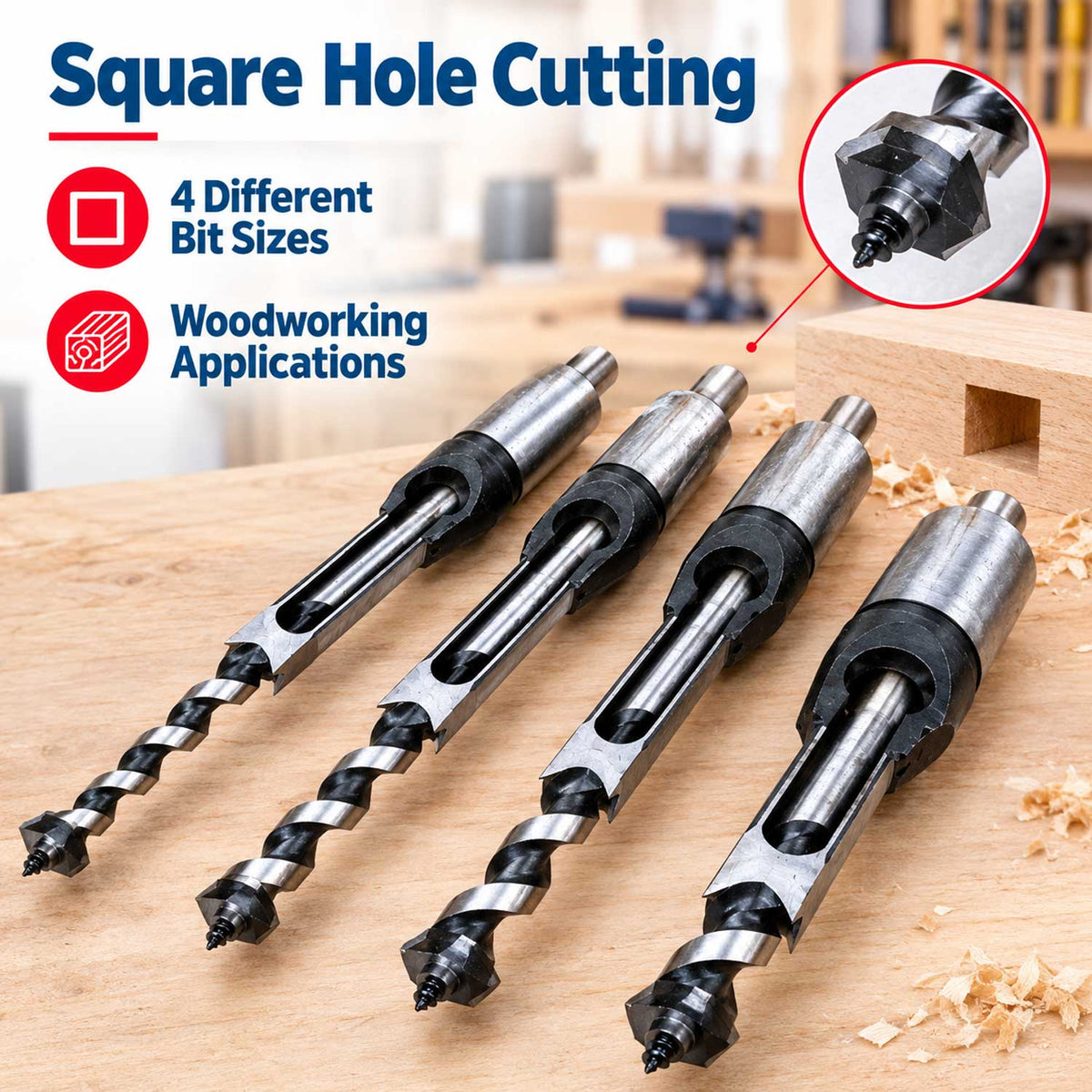 Set de 4 burghie pentru gaurit patrate in lemn GEBO TOOLS