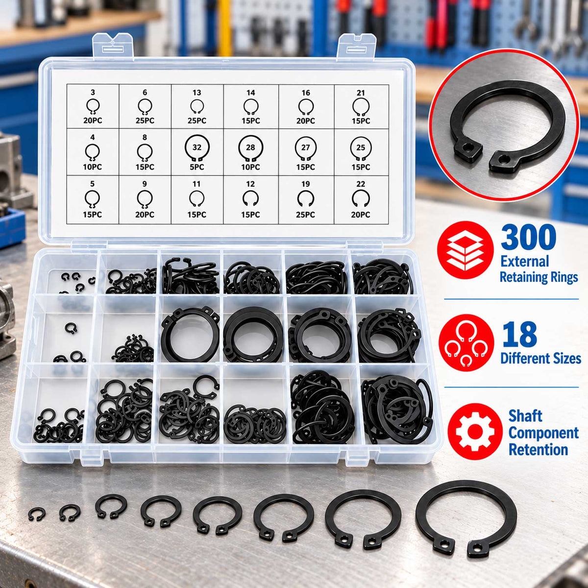 Set sigurante SEEGER exterioare 300 bucati GEBO TOOLS
