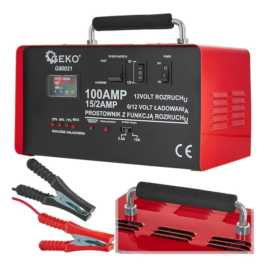 REDRESOR AUTO CU PORNIRE 100A, 6/12V PENTRU BATERII ACUMULATOR AUTO 20-120 Ah - GEKO