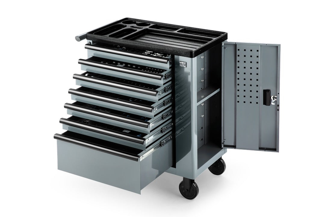 Dulap scule profesional HBM cu 7 sertare, 262 piese, 7 module carbon – premium, OLANDA