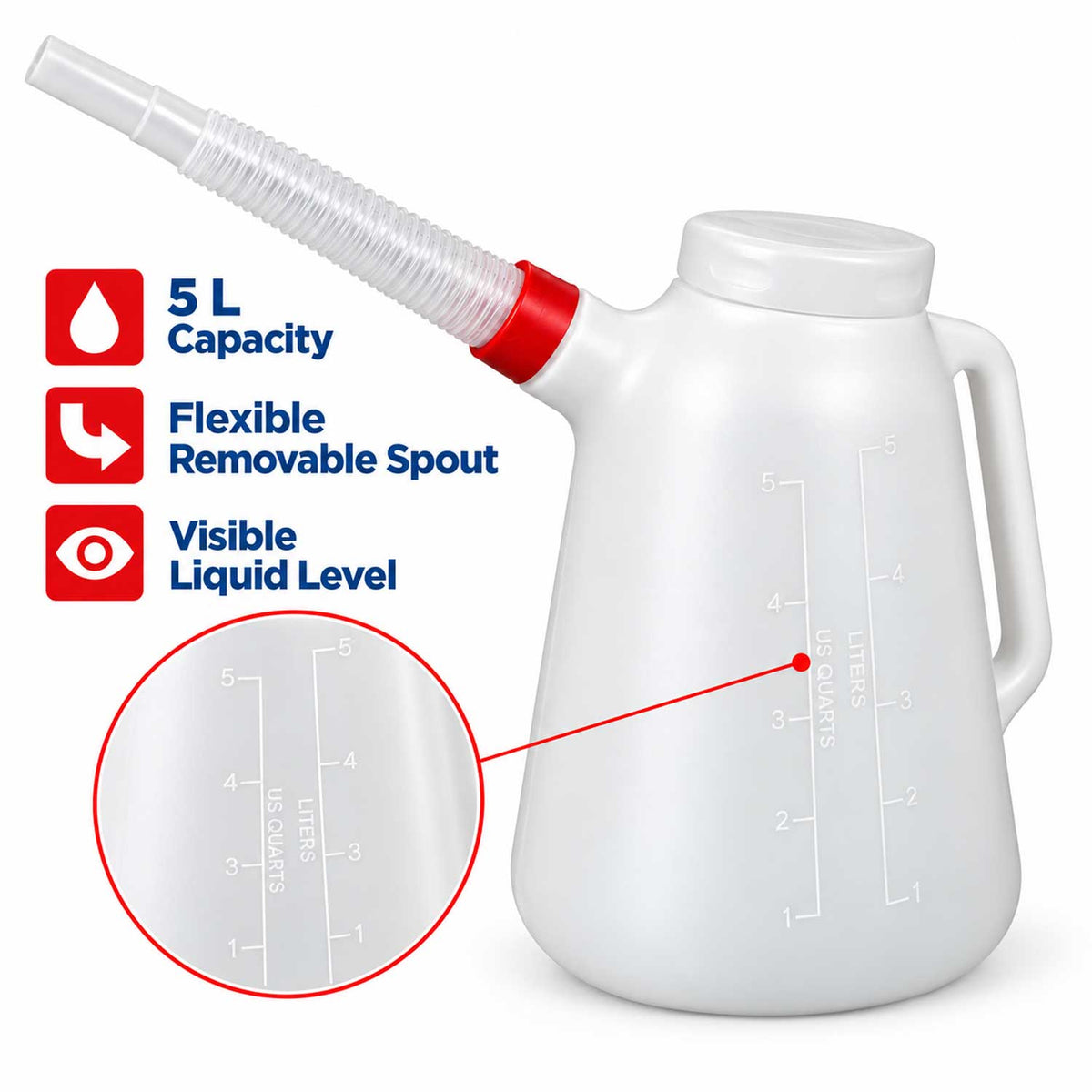 Recipient cu capac si furtun flexibil pentru ulei si antigel 5l GEBO TOOLS