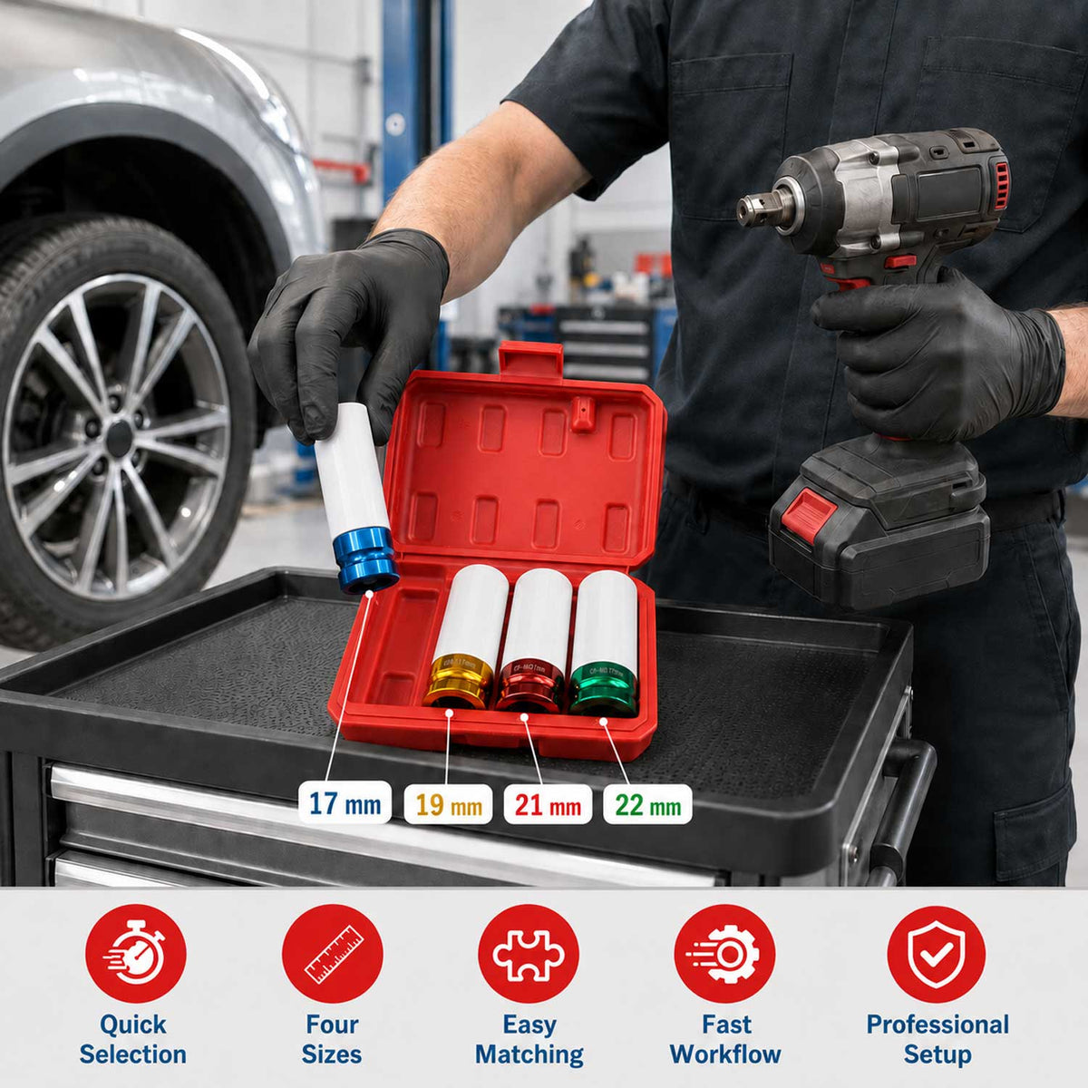 Set 4 tubulare cu protectie pentru jante aliaj 1/2 17-22mm GEBO TOOLS