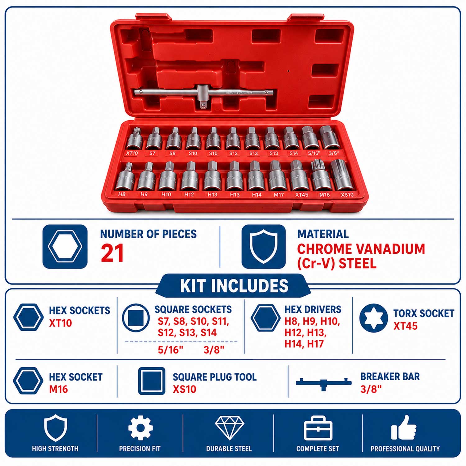 Trusa chei buson baie ulei 21 piese GEBO TOOLS