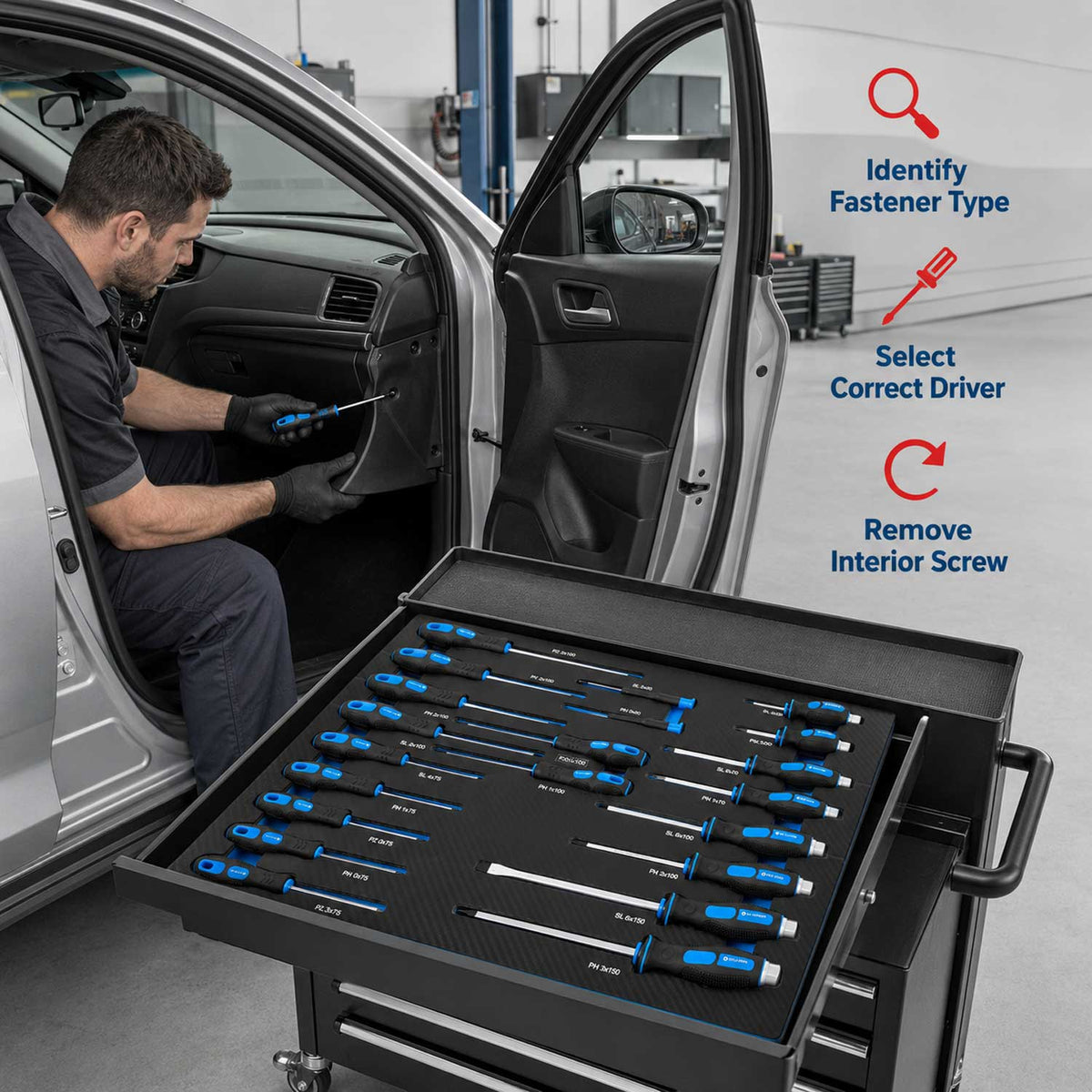 Modul dulap scule cu surubelnite profesionale, 21 piese GEBO TOOLS