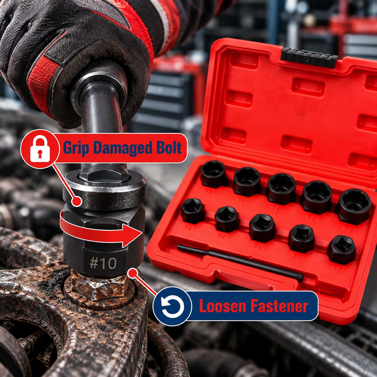 Set tubulare pentru suruburi uzate 9-19mm 11 piese GEBO TOOLS