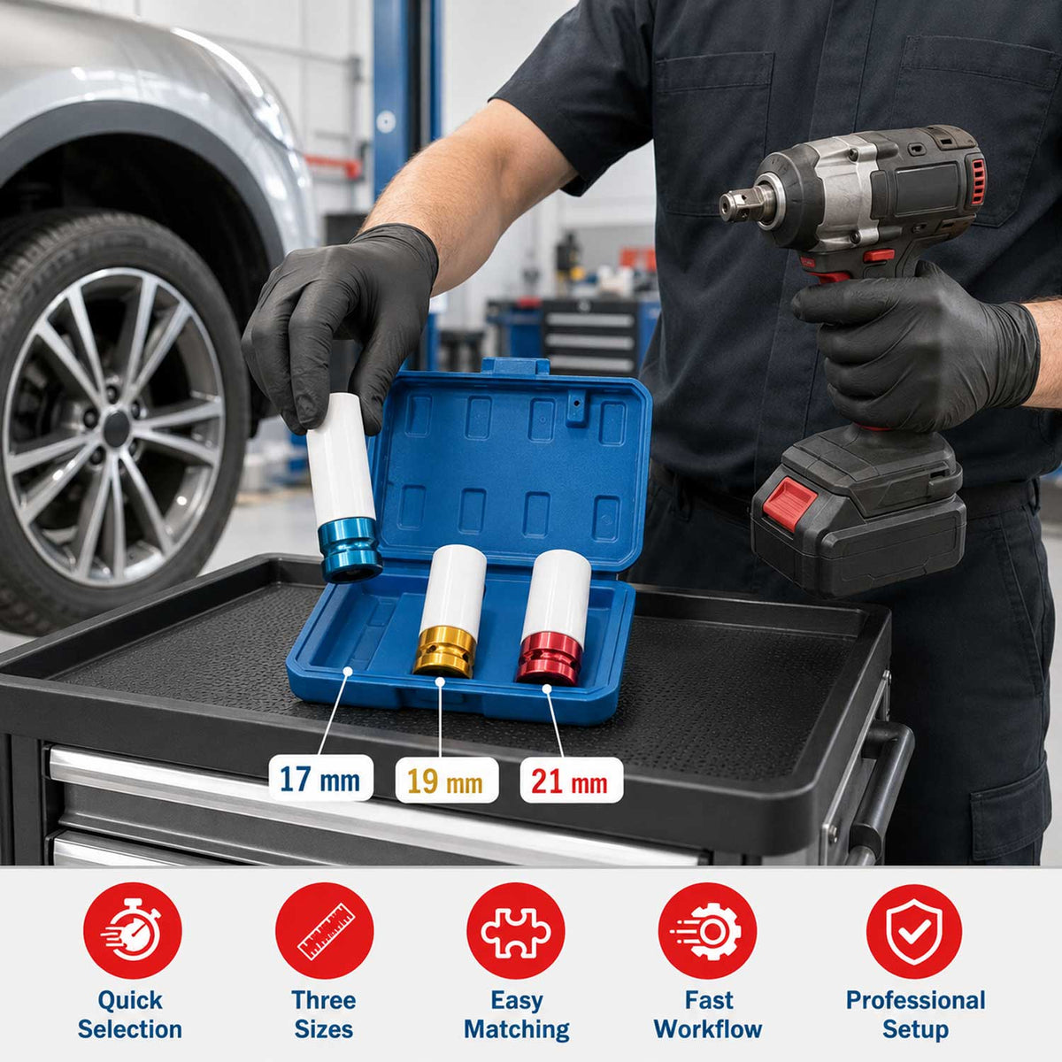 Set 3 buc tubulare cu protectie pentru jante aliaj 17 19 21 mm GEBO TOOLS