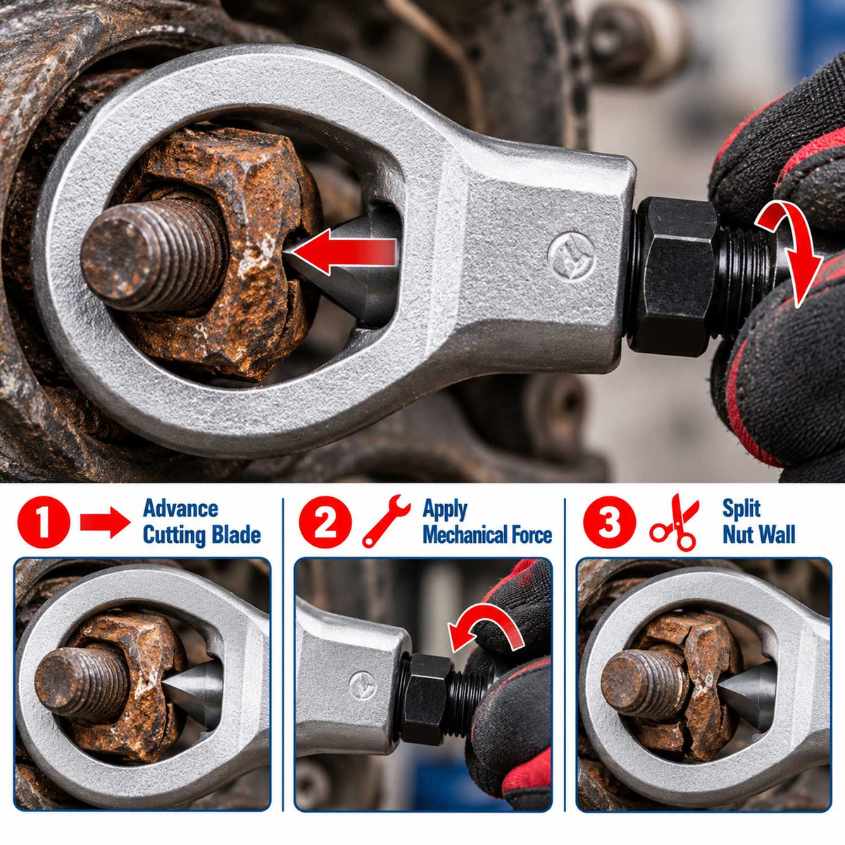 Set dispozitive pentru taiat spart piulite si suruburi blocate 9-27mm 4 piese GEBO TOOLS