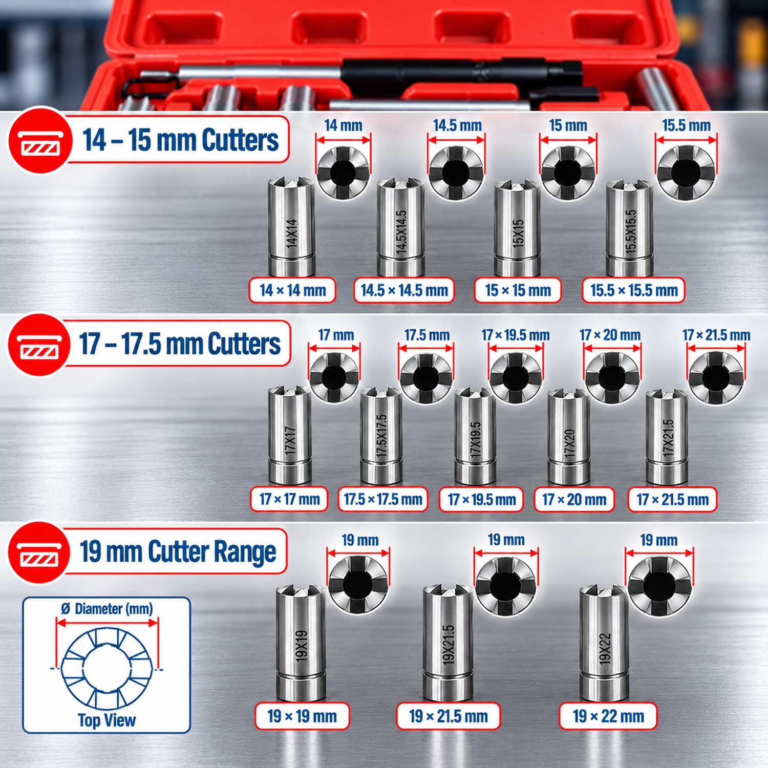 Trusa frezat locas injector 17 piese GEBO TOOLS