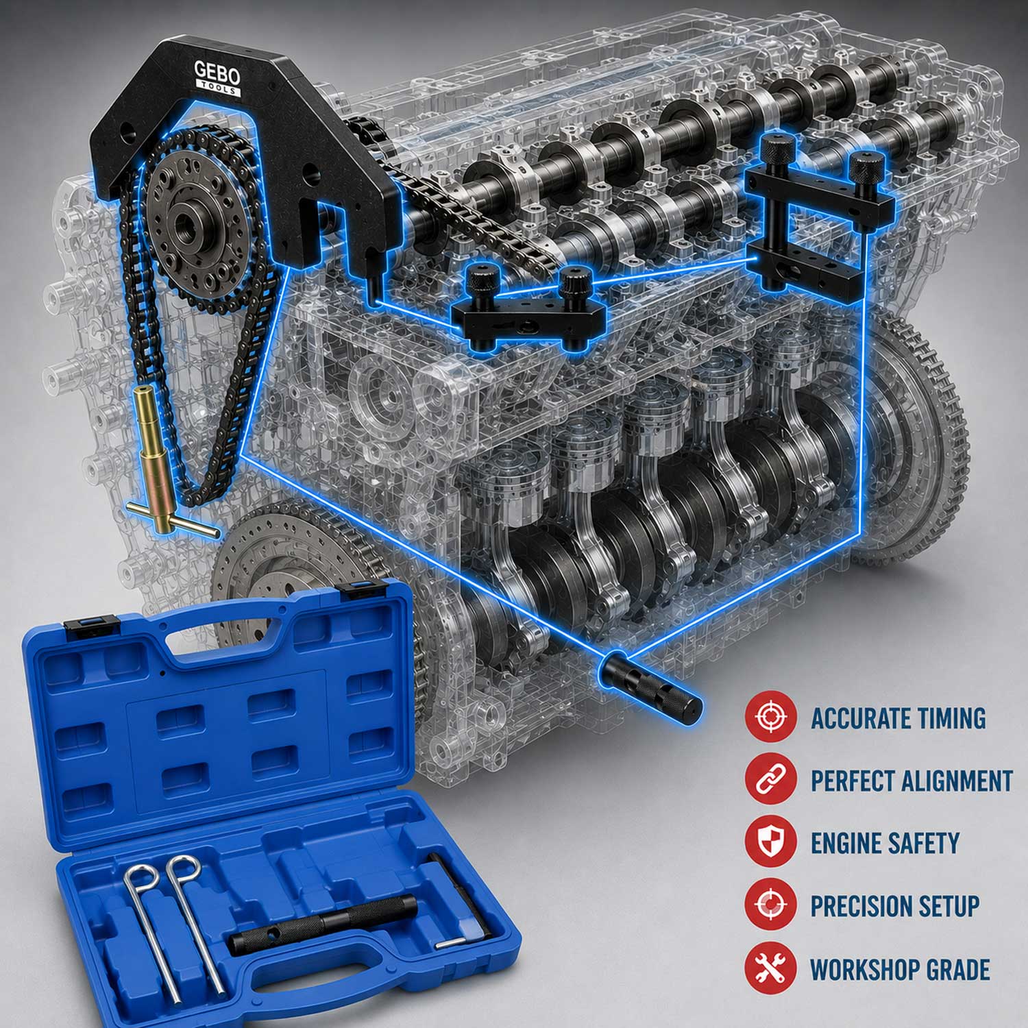 Trusa cale blocare fixare distributie BMW m47 m57 2.0 3.0 d GEBO tools