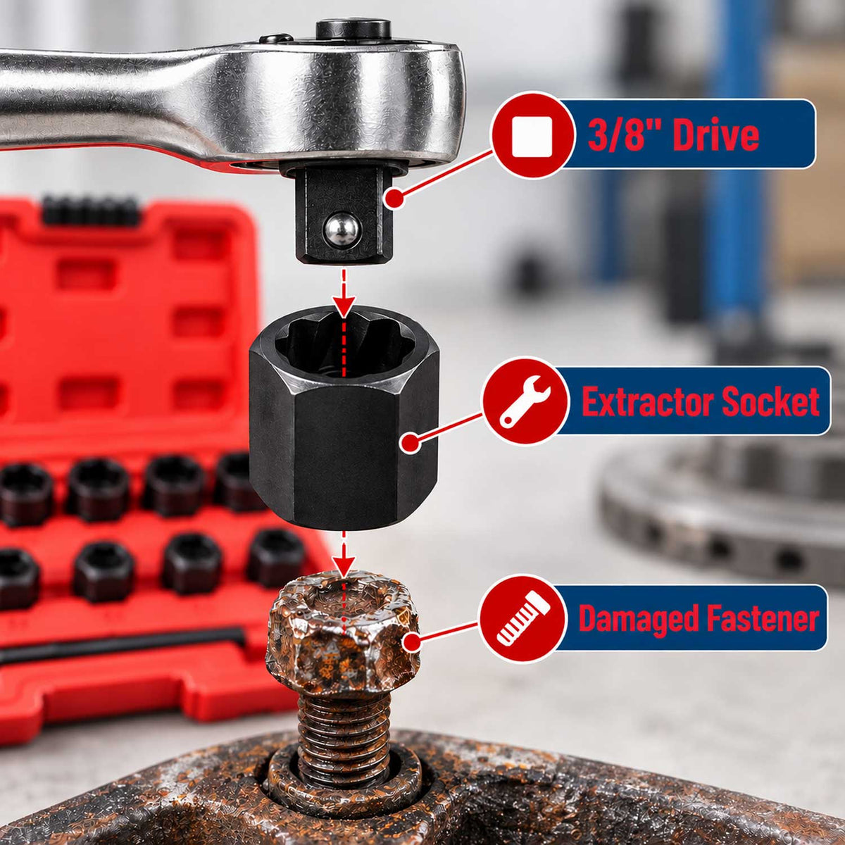 Set tubulare pentru suruburi uzate 9-19mm 11 piese GEBO TOOLS
