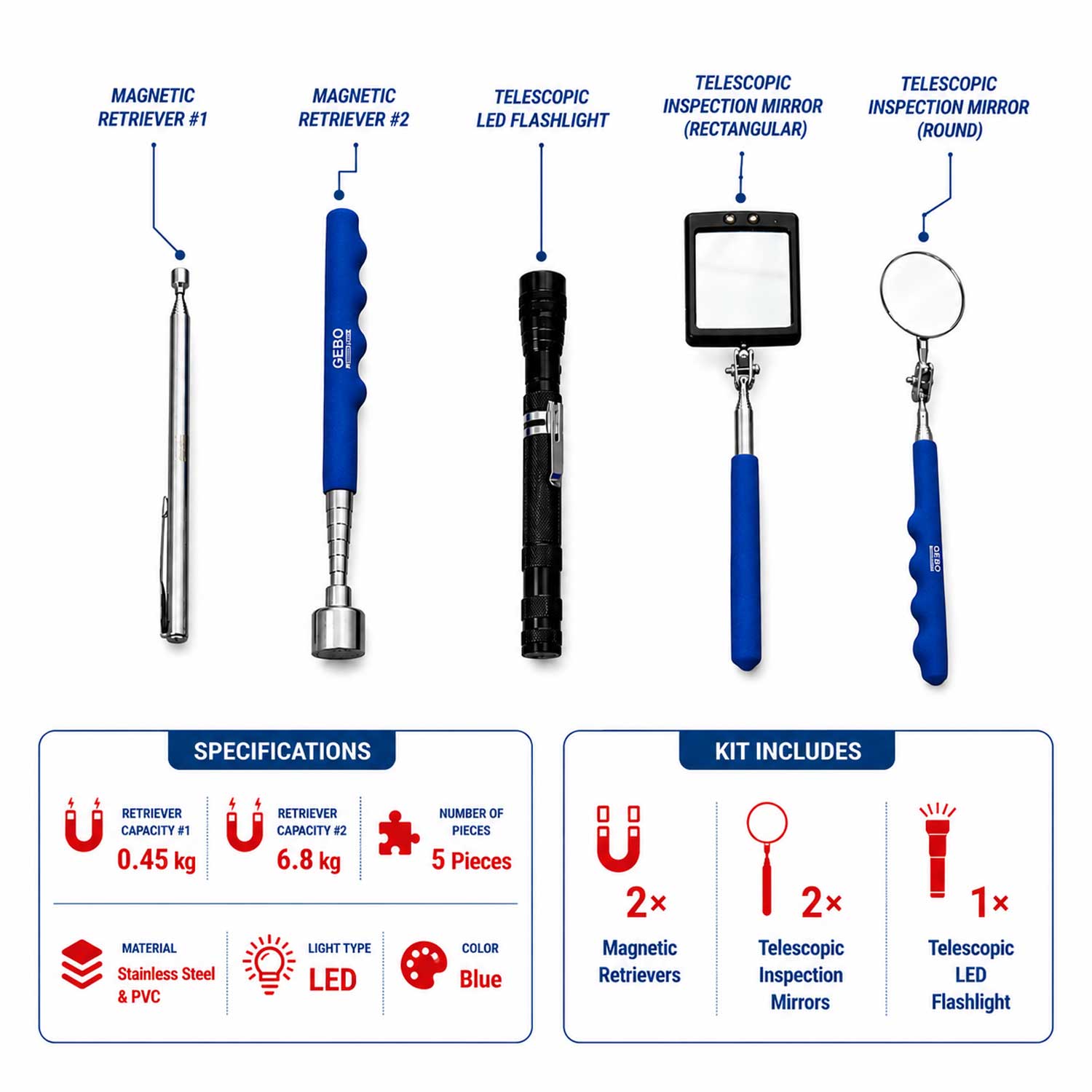 Set 5 elemente de inspectie si recuperare GEBO TOOLS
