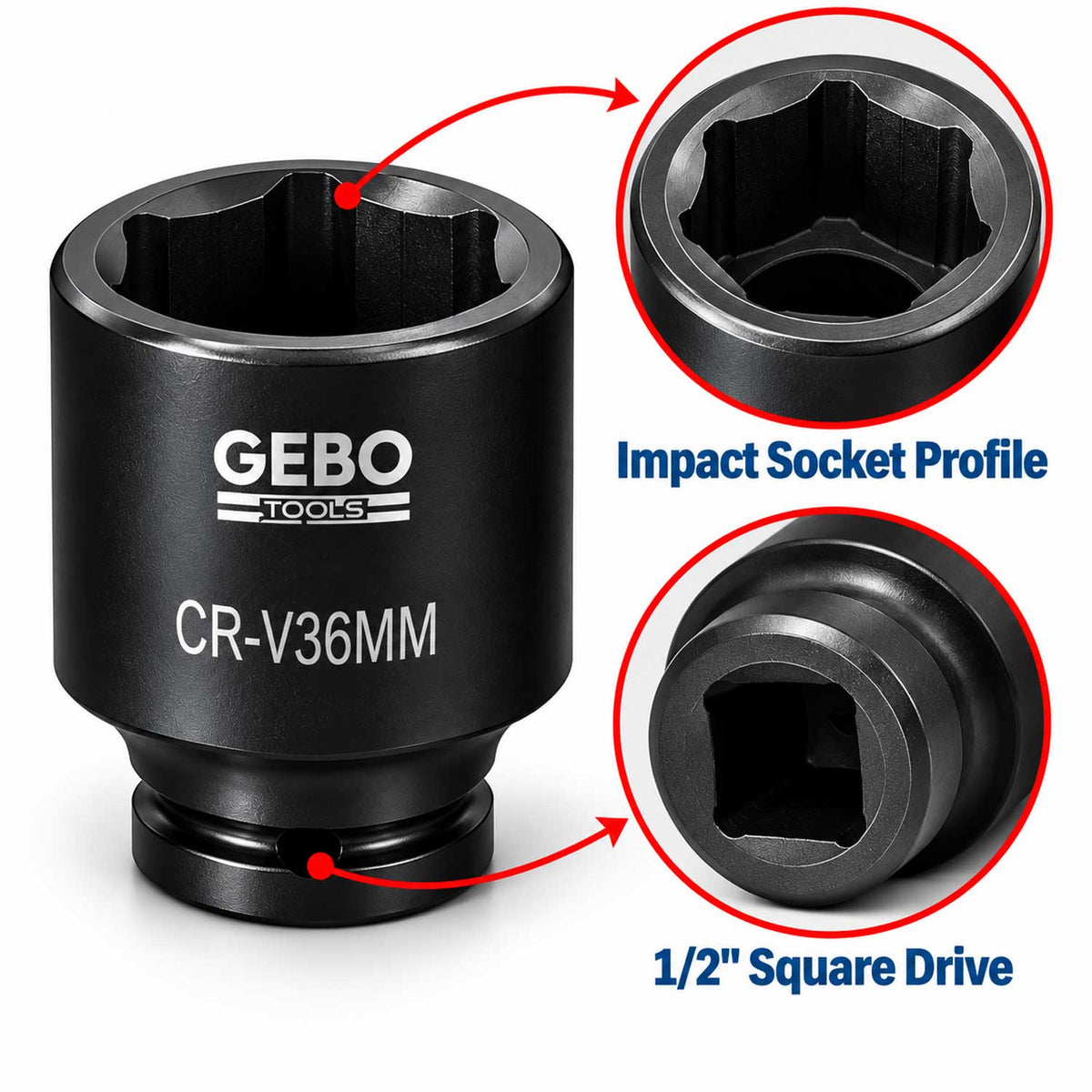 Set tubulare de impact 1/2 pentru planetare 9 piese 29-38mm GEBO TOOLS