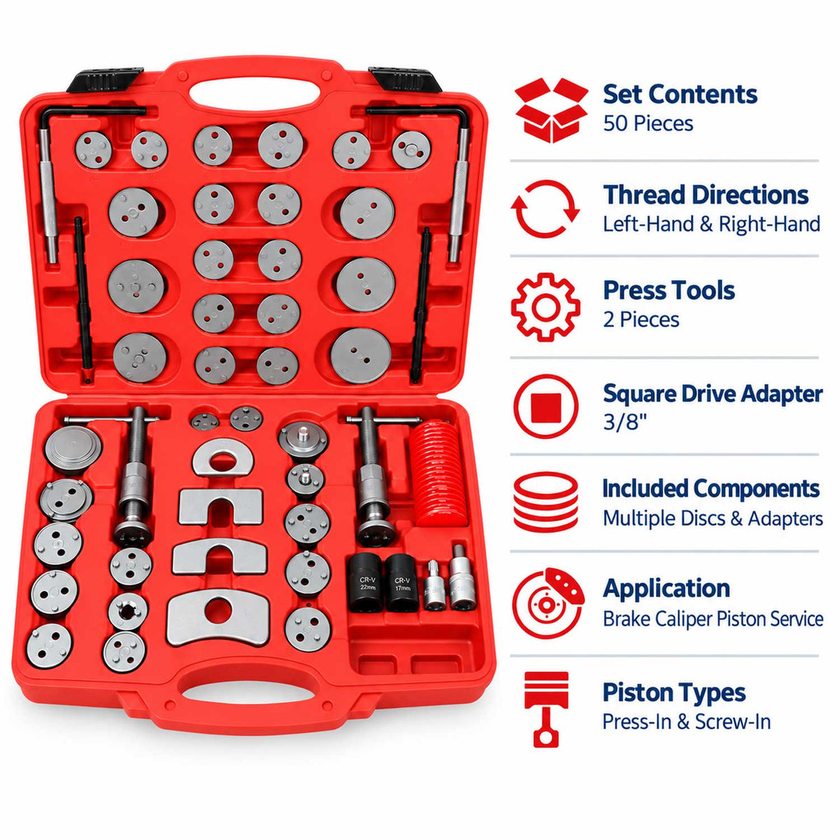 Trusa presa etriere pentru pistoane de frana 50 piese GEBO TOOLS