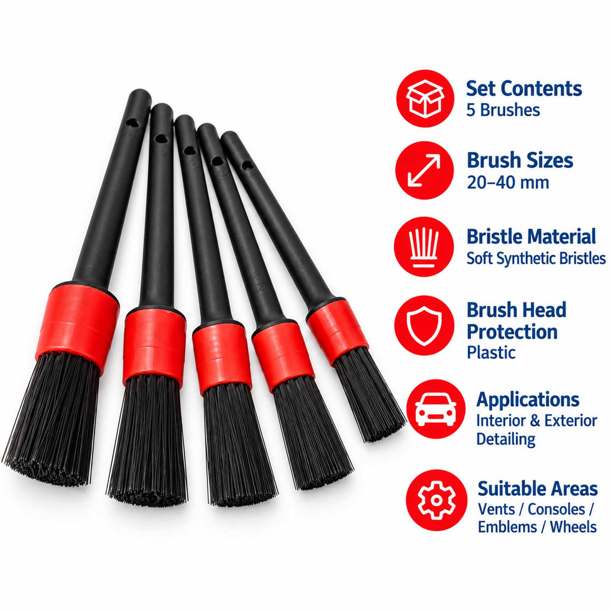Set 5 perii pentru detailing - curatat interior auto GEBO TOOLS
