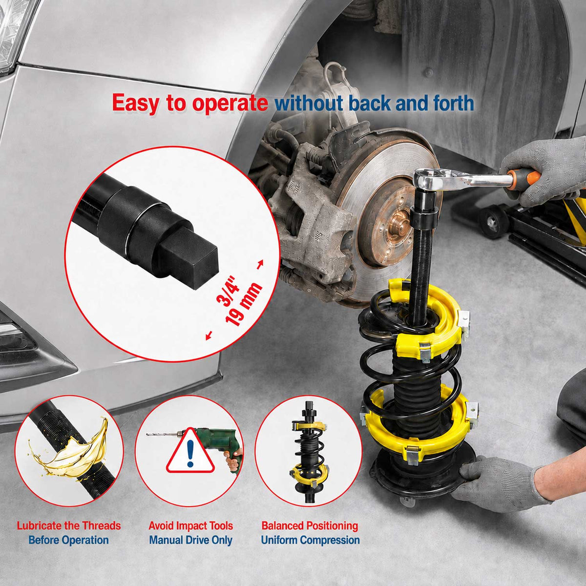 Presa arcuri de suspensie autoturisme si autoutilitare MC PHERSON cu protectie 80-265 mm 1T GEBO TOOLS