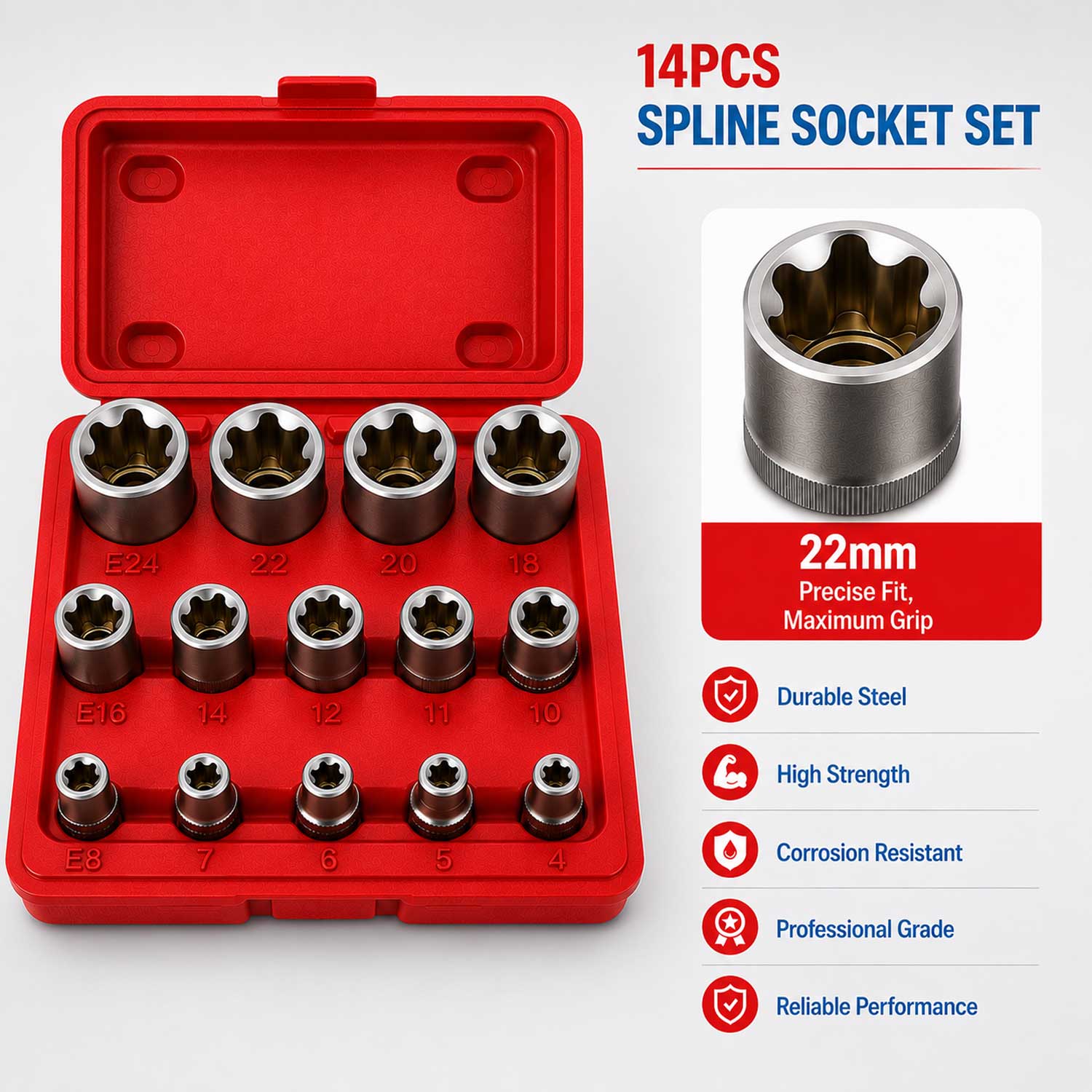 Set tubulare profil e e4-e24 1/4 3/8 1/2 14 piese GEBO TOOLS