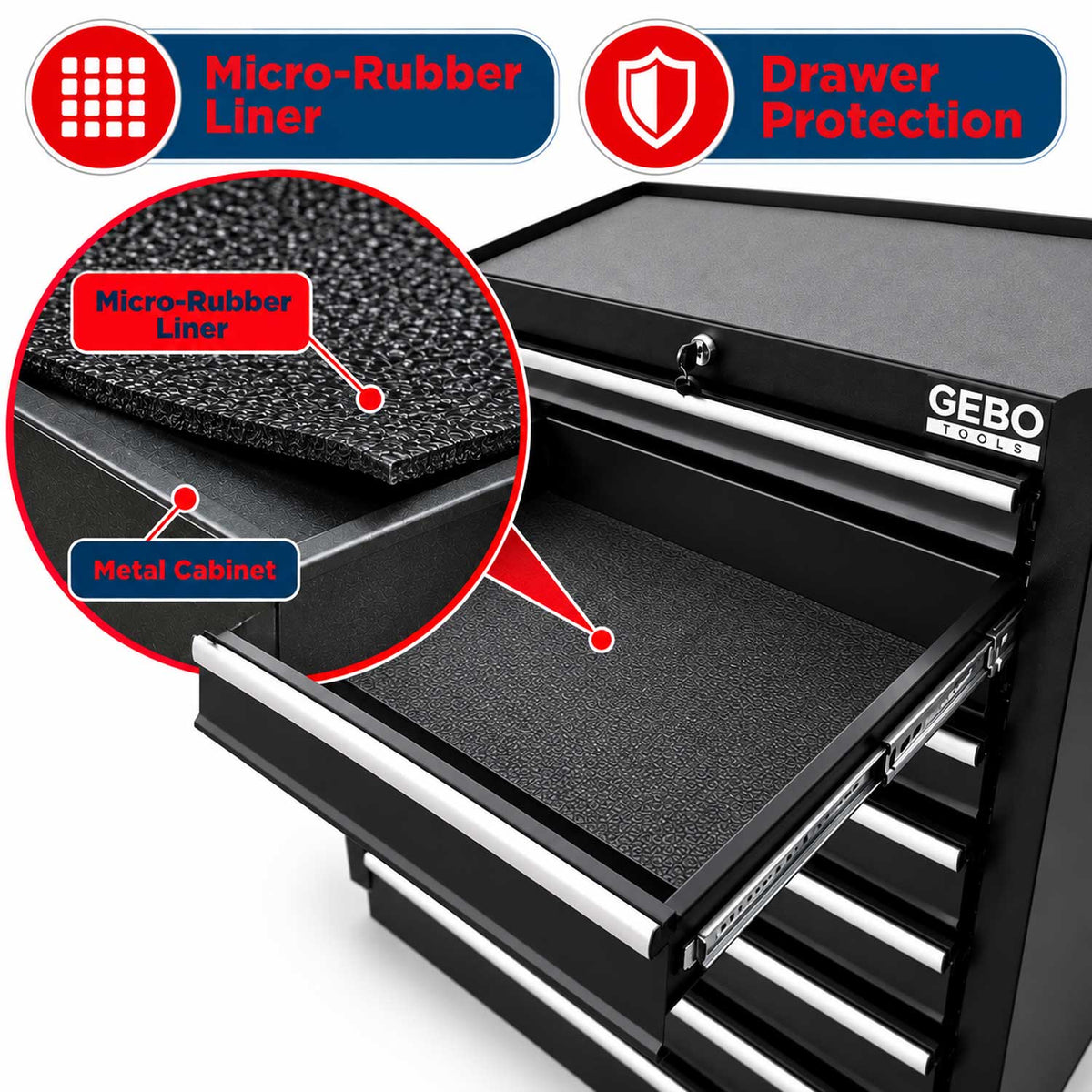 Dulap metalic neechipat pentru scule, cu 7 sertare, negru, cu roti 78 x 62 x 33 cm GEBO TOOLS