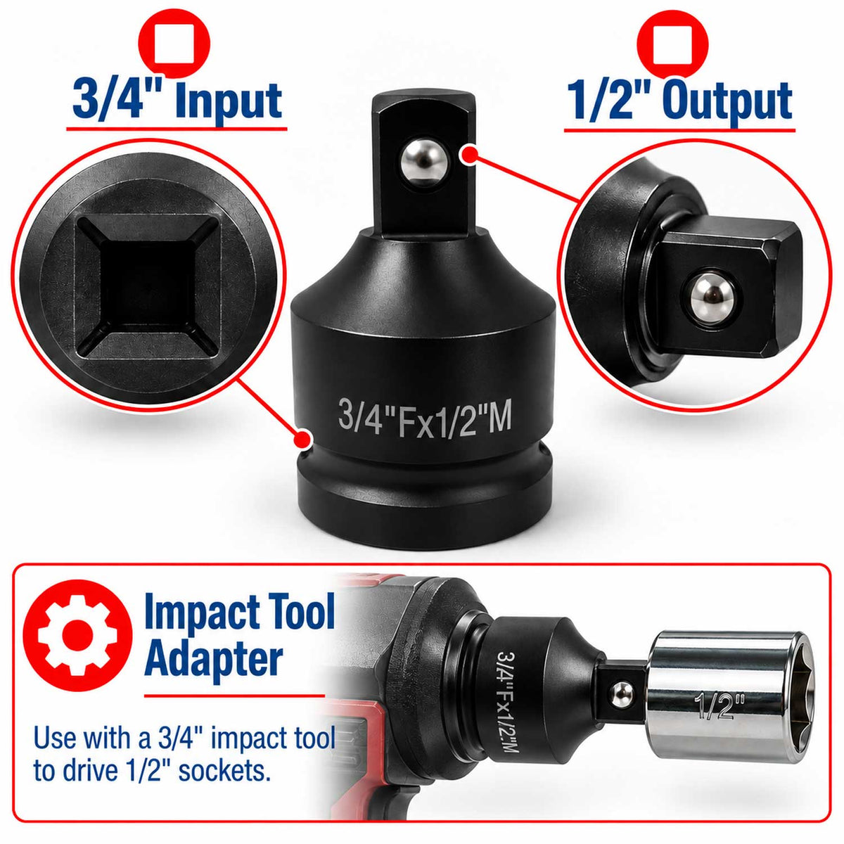 Adaptor reductor de impact 3/4  1/2 GEBO TOOLS