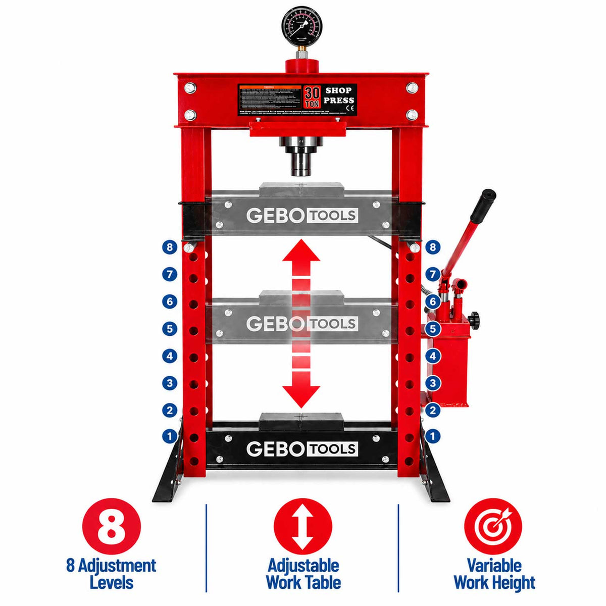 Presa stand hidraulica 30T cu pompa dubla GEBO TOOLS