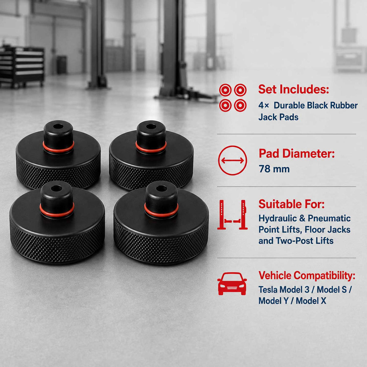 Set tampoane 78mm de protectie cric TESLA model 3, s, y & x GEBO TOOLS