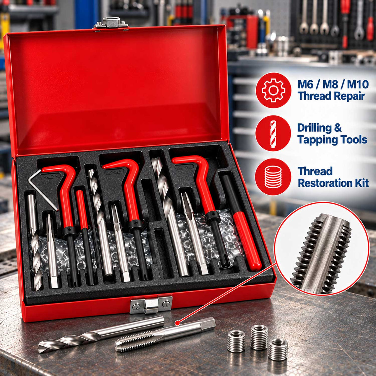 Trusa reparat filete m6 m8 m10 GEBO TOOLS