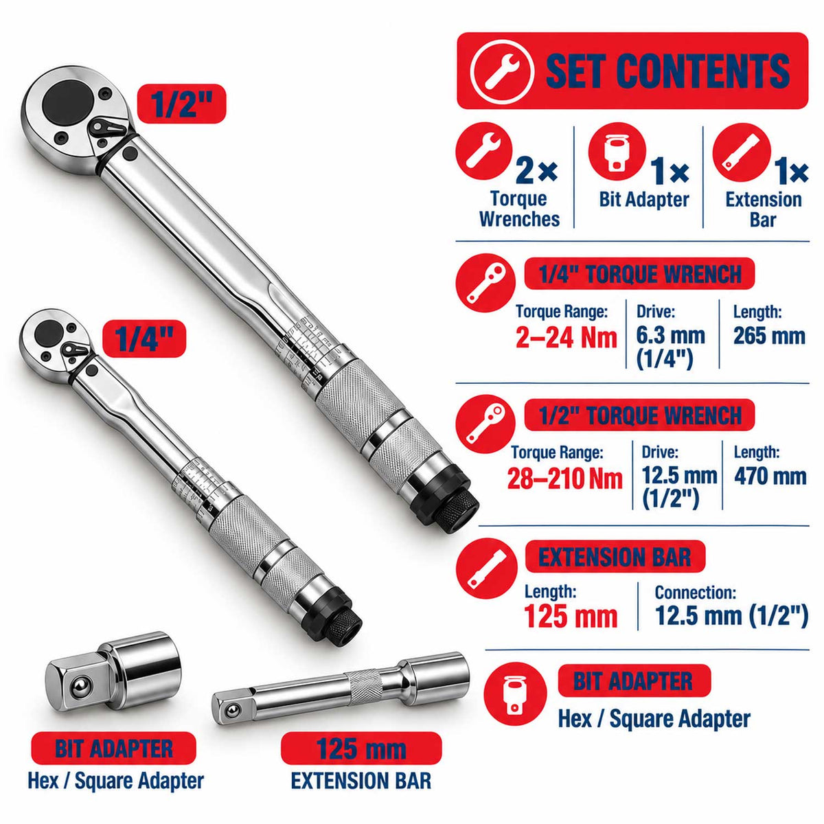 Set chei dinamometrice de la 2 - 210NM GEBO TOOLS