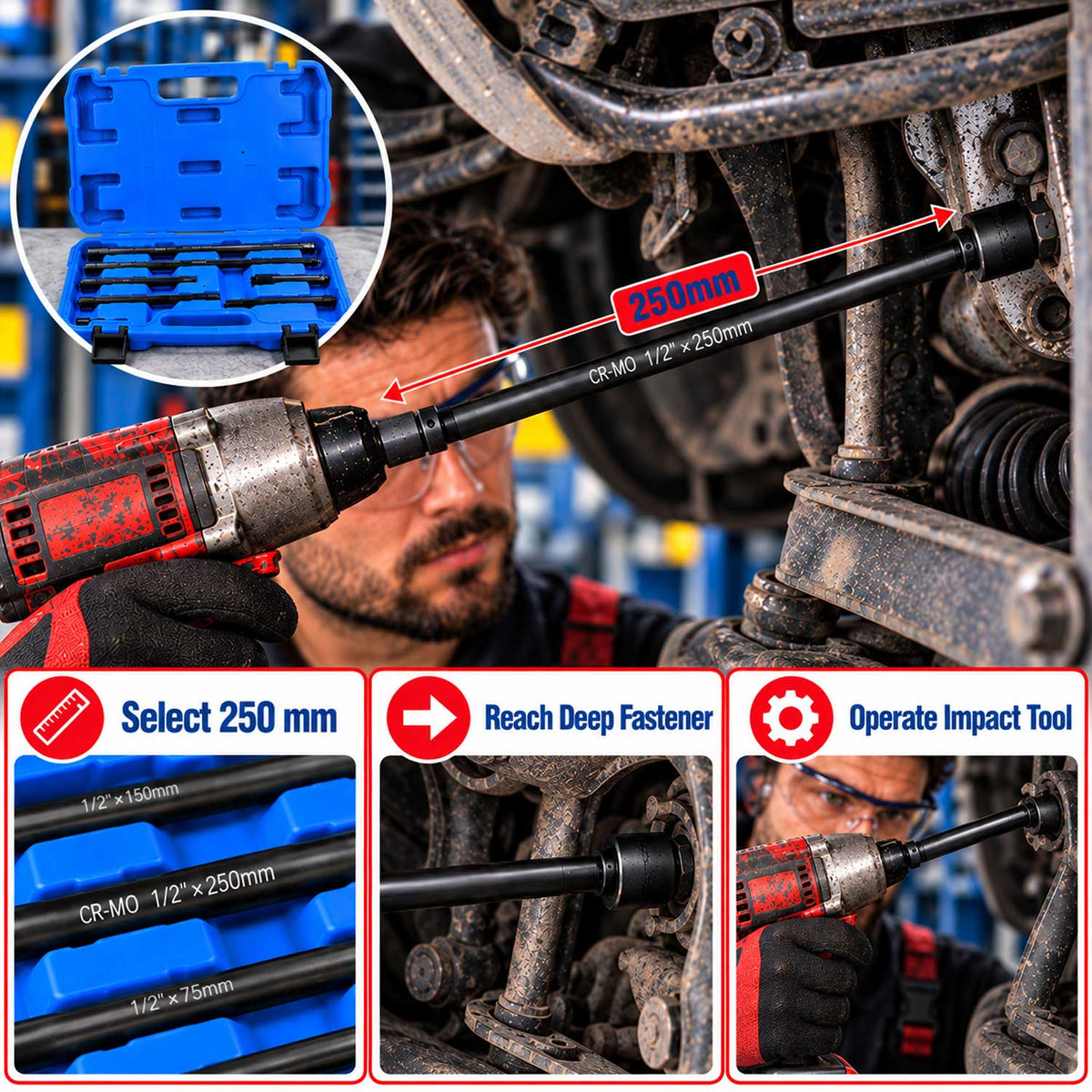 Set prelungitoare de forta 9 piese 1/4 3/8 1/2 GEBO TOOLS