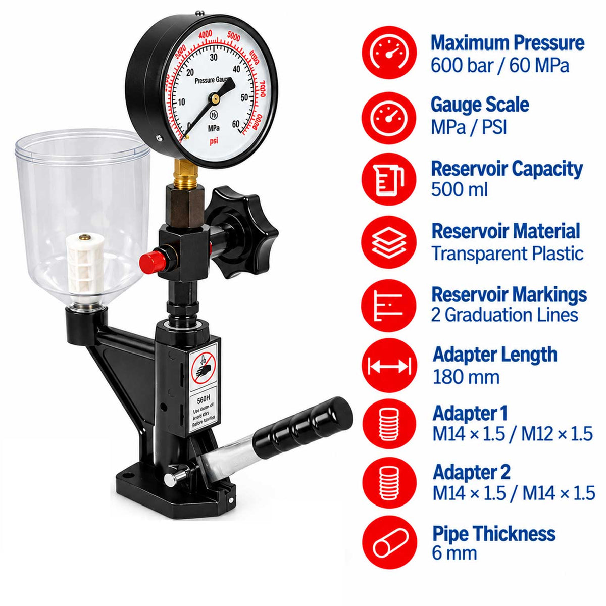 Tester pentru verificare presiune injectoare motorina 600 bar GEBO TOOLS