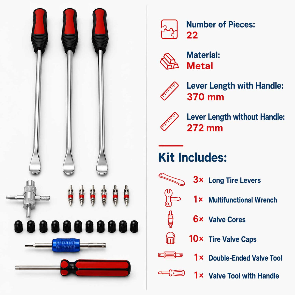 Set leviere cu maner pentru anvelope 22 piese GEBO TOOLS