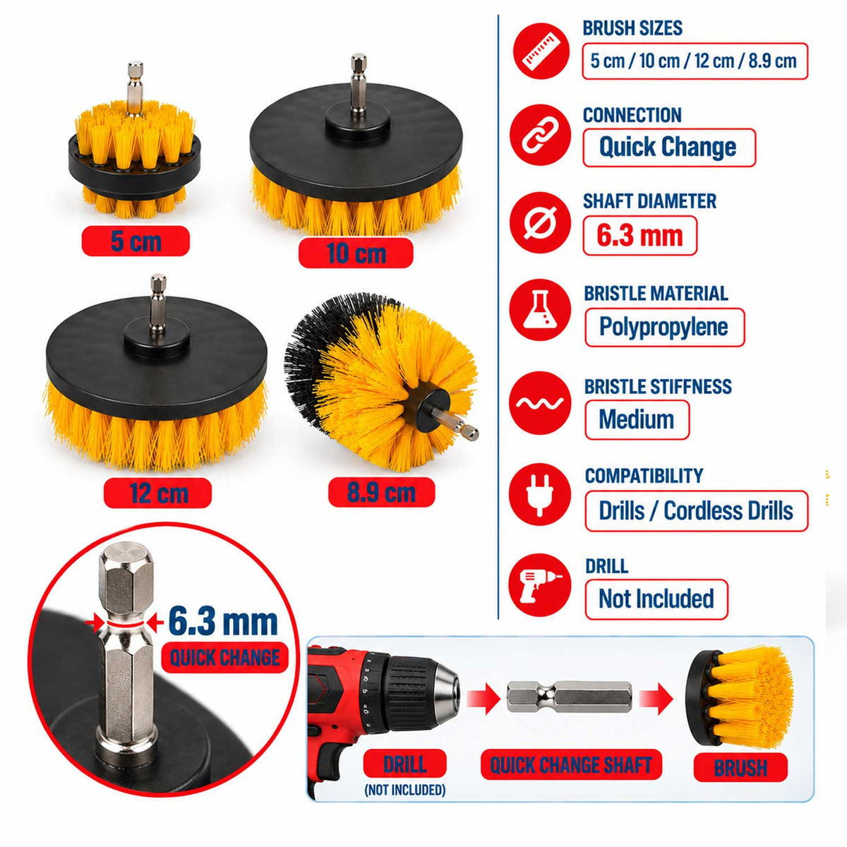 Set 4 perii de curatat cu adaptor pentru bormasina masina de gaurit GEBO TOOLS