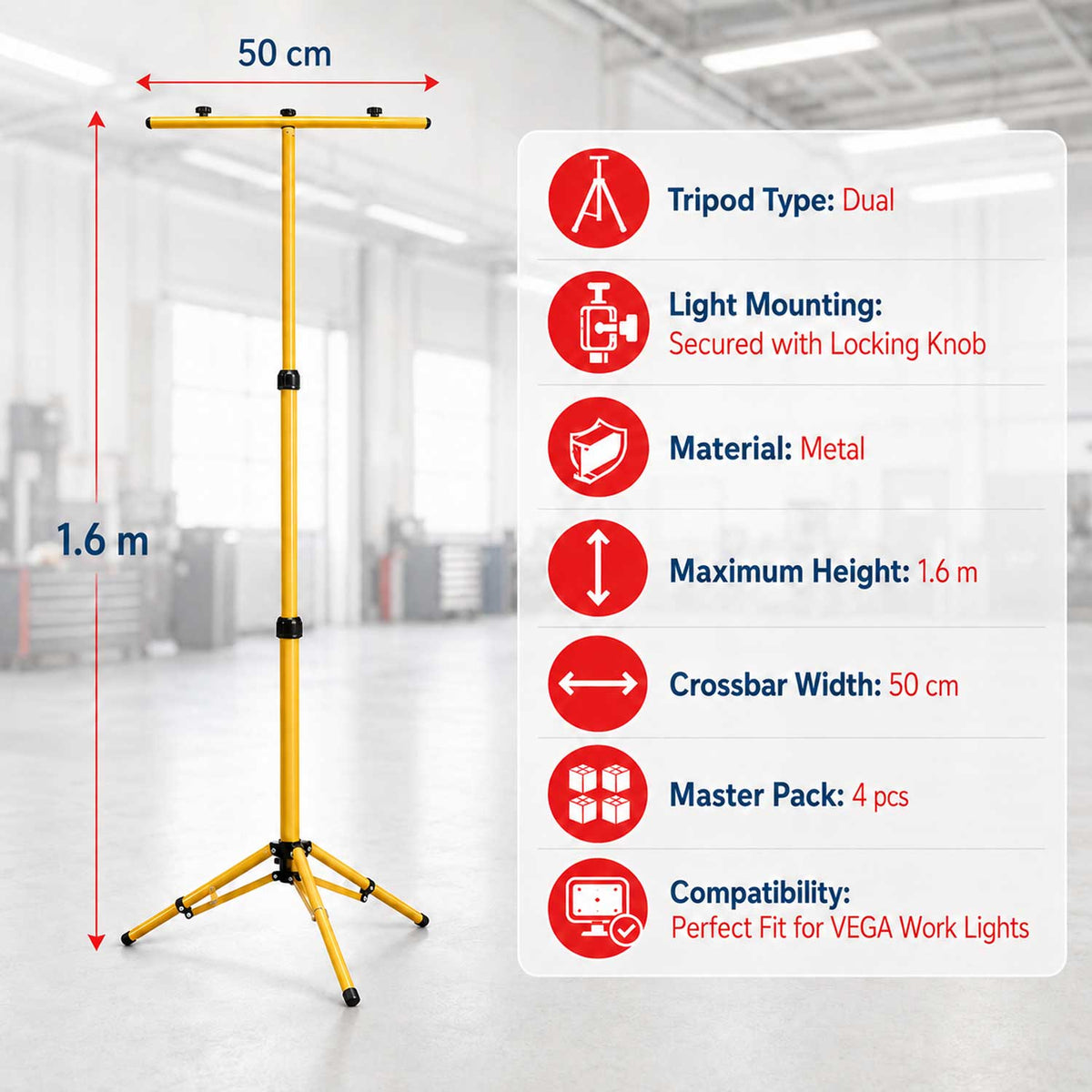 Stativ trepied reglabil 1.6m pentru lampa GEBO TOOLS