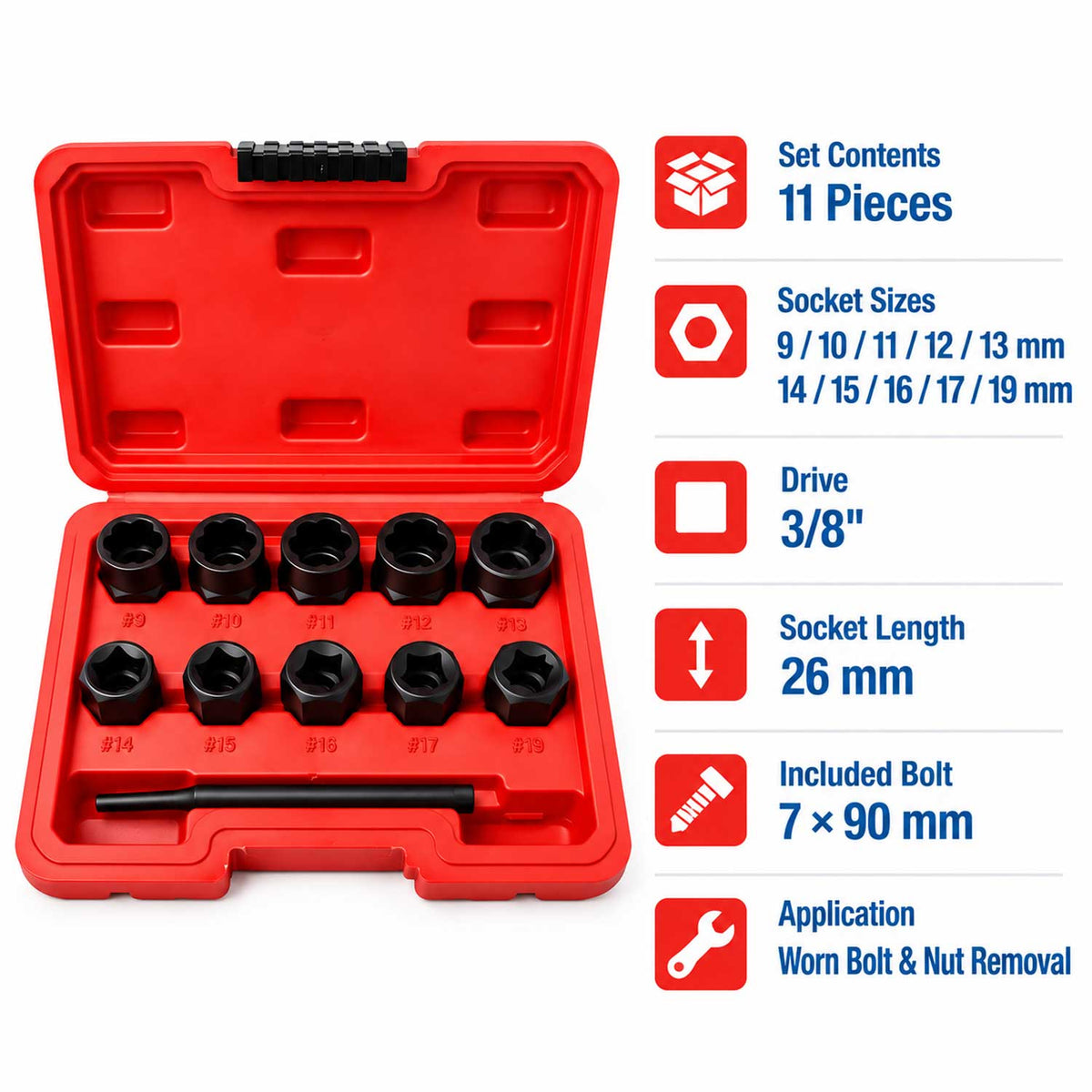 Set tubulare pentru suruburi uzate 9-19mm 11 piese GEBO TOOLS