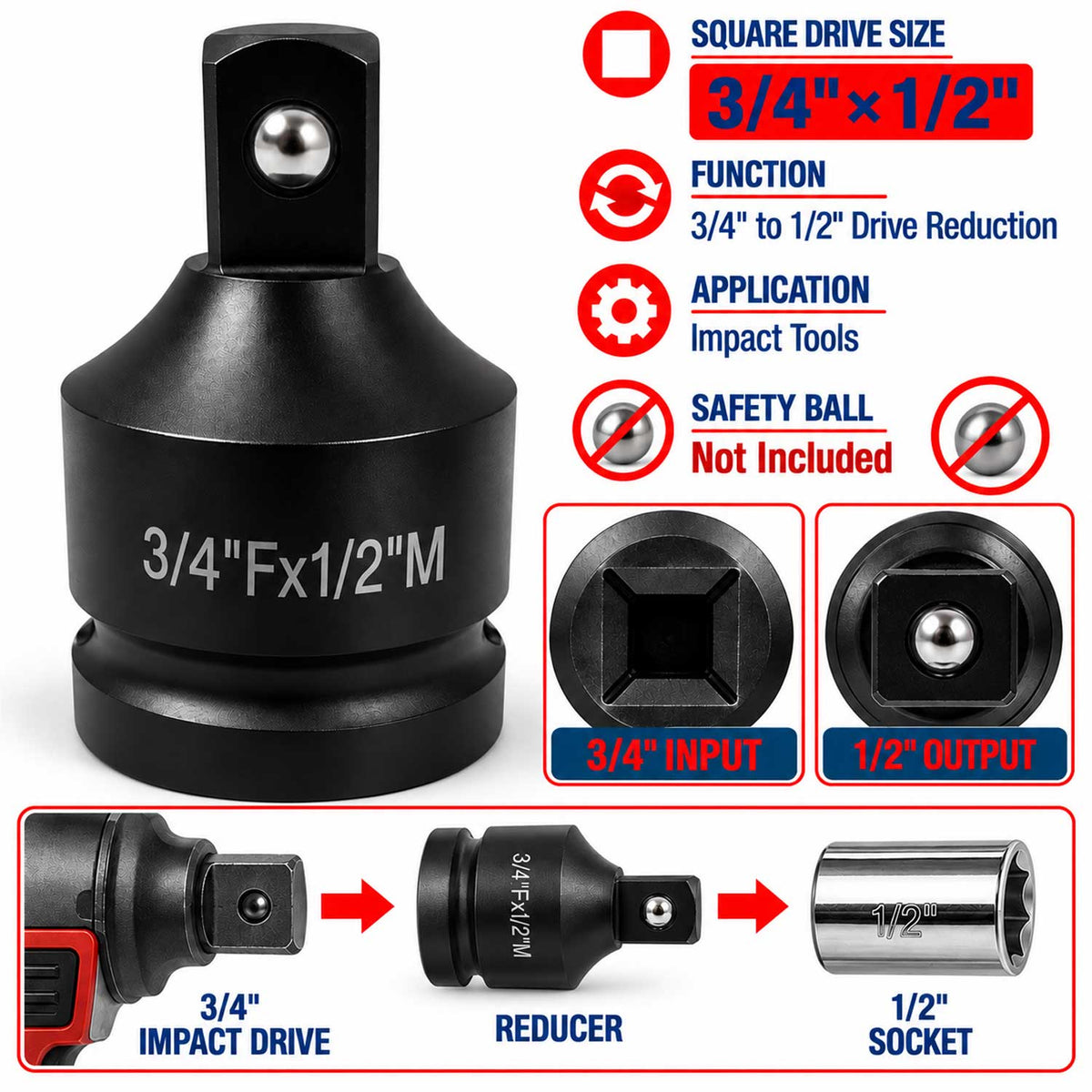 Adaptor reductor de impact 3/4  1/2 GEBO TOOLS