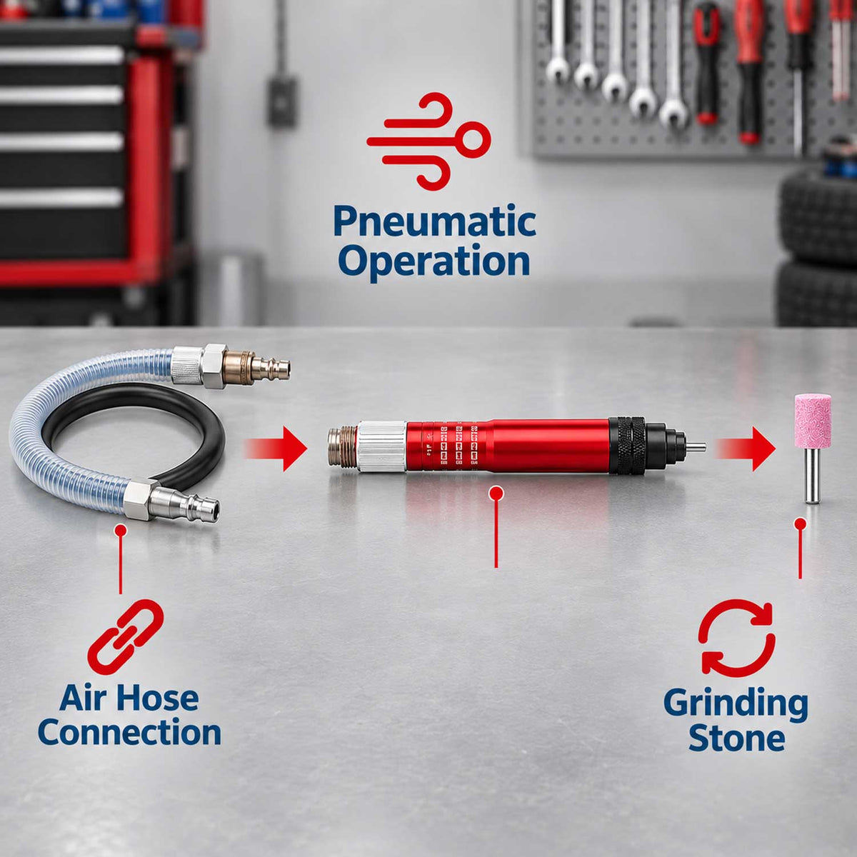 Set micro polizor pneumatic tip creion, 17 piese, viteza mare 58.000 RPM, unealta compacta si usoara pentru slefuire, curatare, taiere, lustruire si sudura GEBO TOOLS