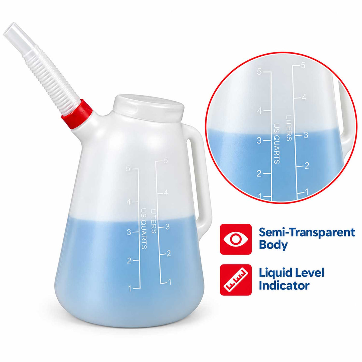 Recipient cu capac si furtun flexibil pentru ulei si antigel 5l GEBO TOOLS
